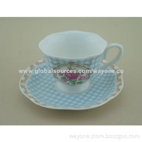 New Shape Ceramic 6-set 90cc Coffee Cup & Saucer in Printed Gift Box, Flower in 6 Colors, Ideal Gift